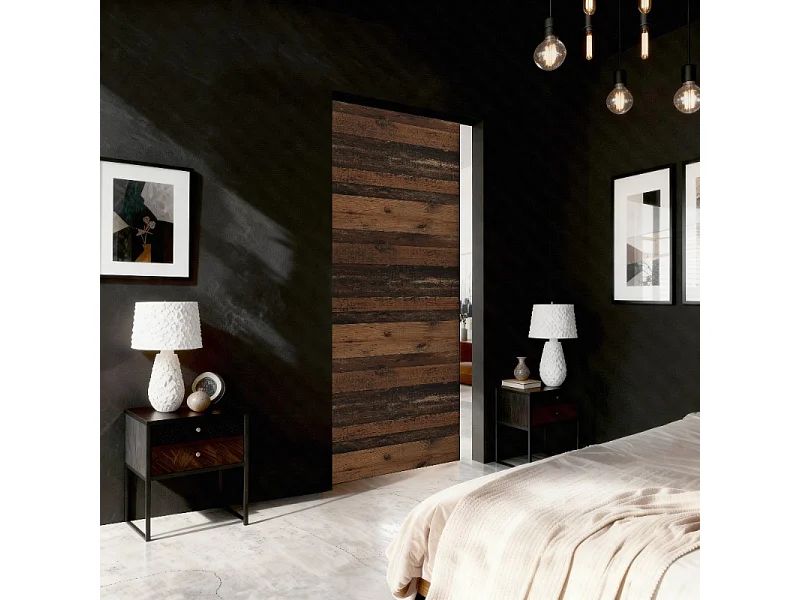 Porte coulissante ADIO 2 avec cache-rail noir et Old Style 100