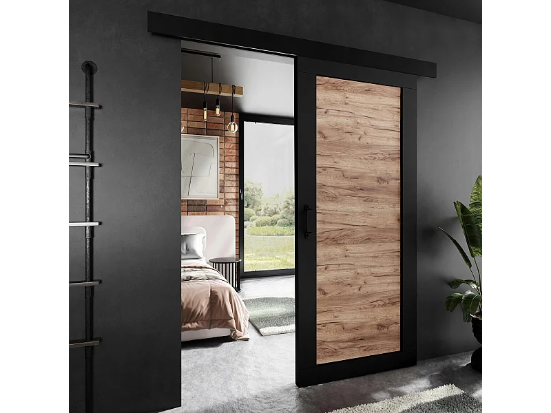 Schuifdeur ADIO 1 met afdeklijst zwart en eiken craft goud 90