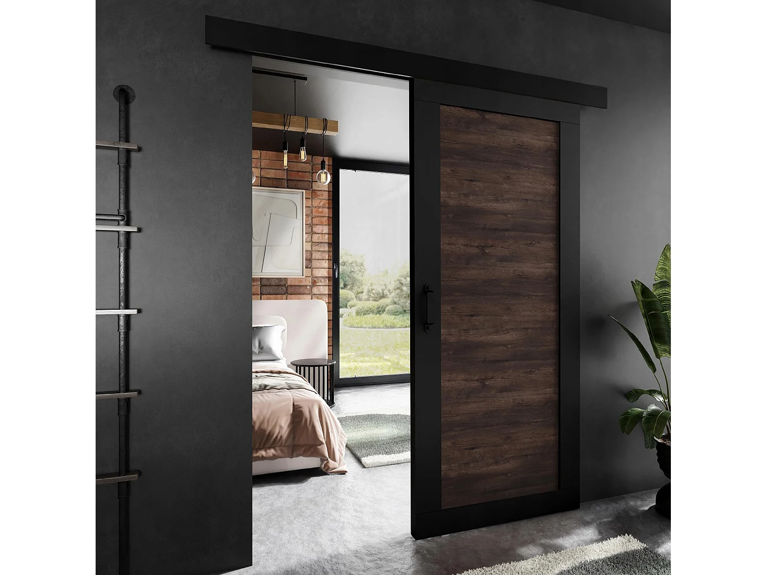 Drzwi przesuwne PALADIO 1 z maskownicą czarny i jesion ciemny 90