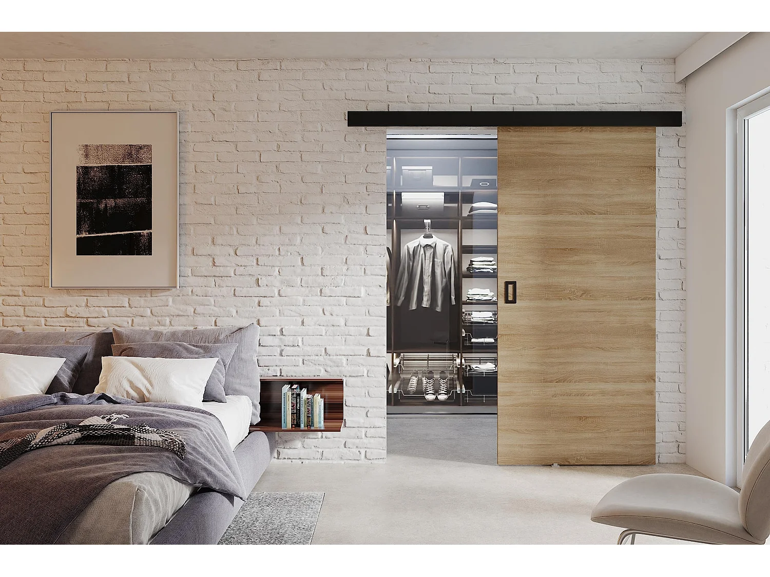 Schiebetür mit Abdeckleiste  WERDI 100 Eiche sonoma