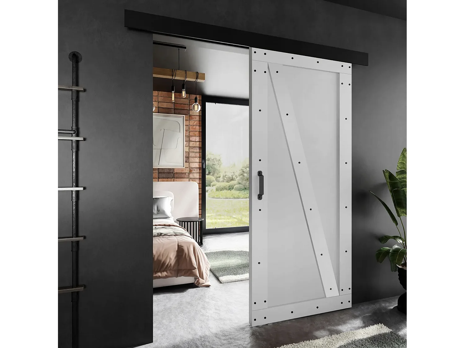 Porte coulissante ADIO 4 avec cache-rail blanc 70