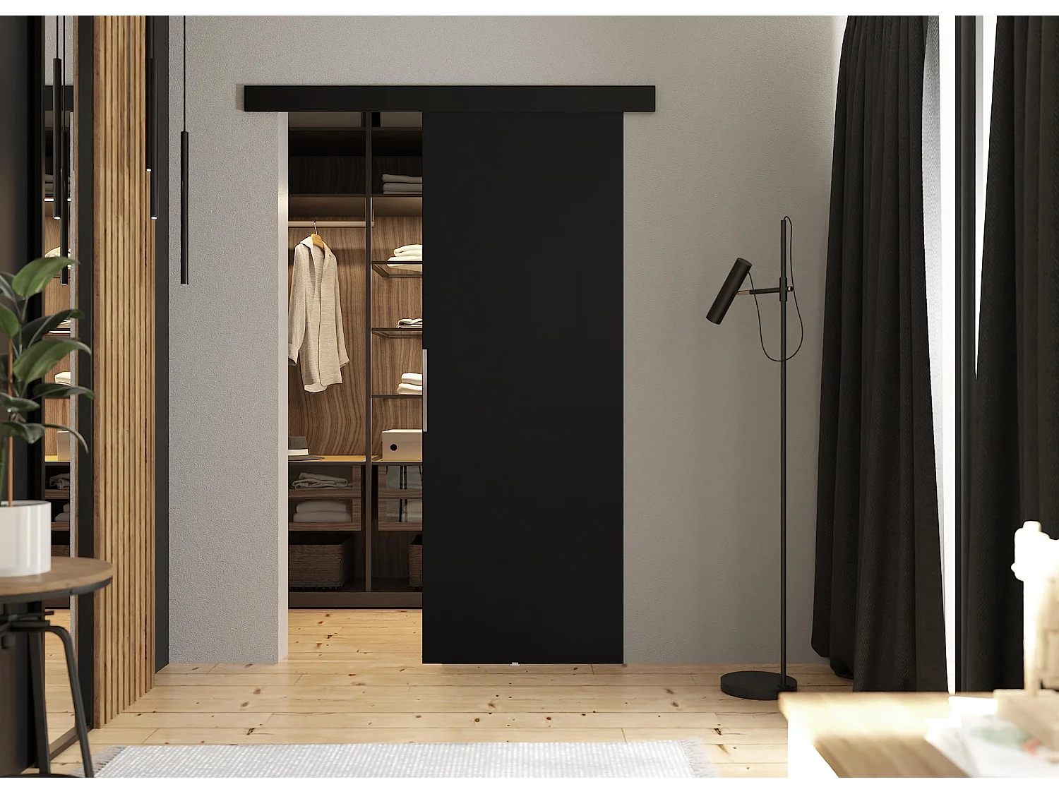 Schiebetür mit Abdeckleiste MALIBU 60 Schwarz