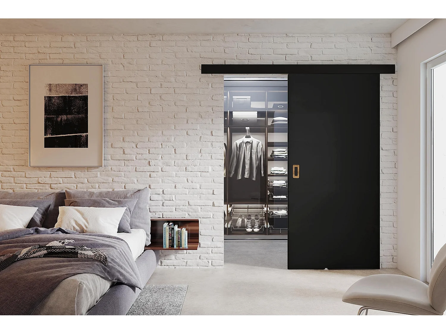 Schiebetür mit Abdeckleiste  WERDI 100 schwarz