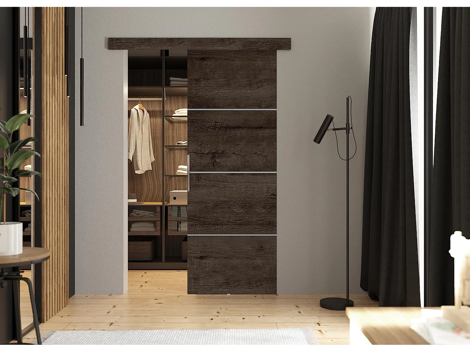 Schiebetür mit Abdeckleiste MALIBU PLUS 60 Dunkle Esche