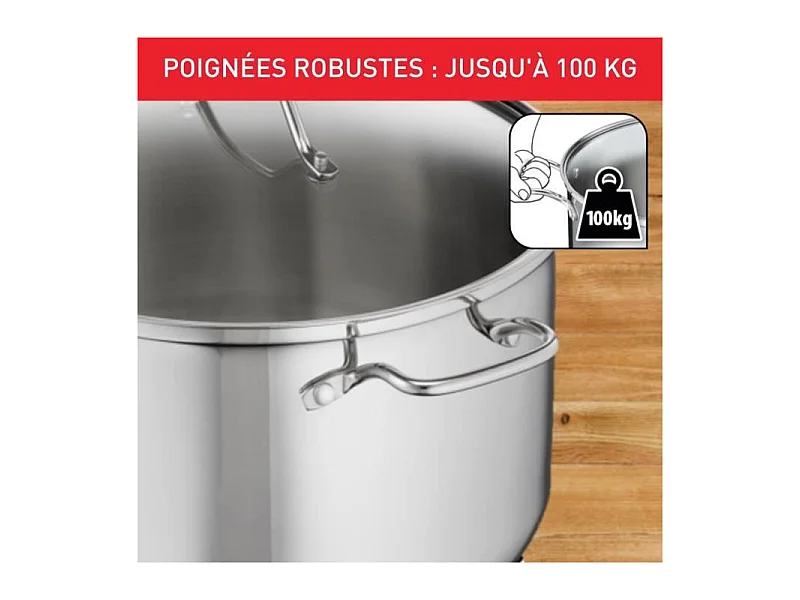 TEFAL B8646404 Marmite 26 cm inox, Tous feux dont induction, Garantie 5 ans, Poignées robustes, Couvercle verre, Intuition XL
