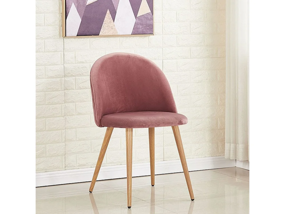 LUCIA - Table à Manger Rectangulaire Blanche + 4 Chaises en Velours Roses - Style Scandinave