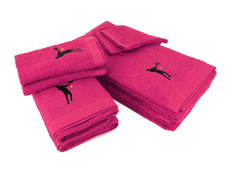 Parure de bain 8 pièces coton 550 g/m2 PURE TENNIS Rose Fuchsia