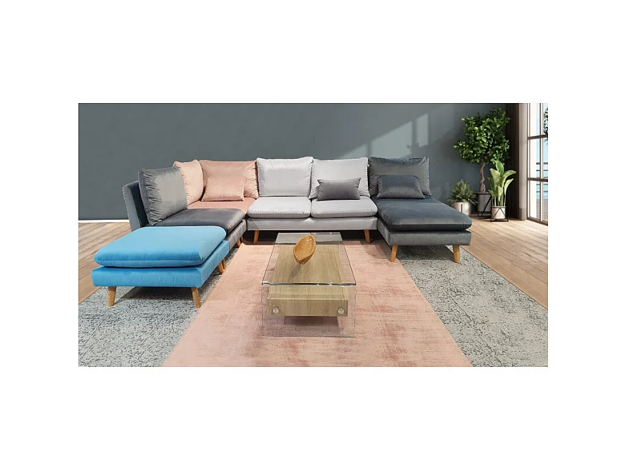 Chauffeuse pour canapé modulable en velours bleu - LASSIE