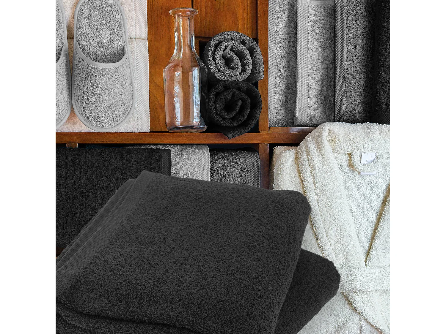 Lot de 12 gants de toilette 16x21 cm ALPHA noir