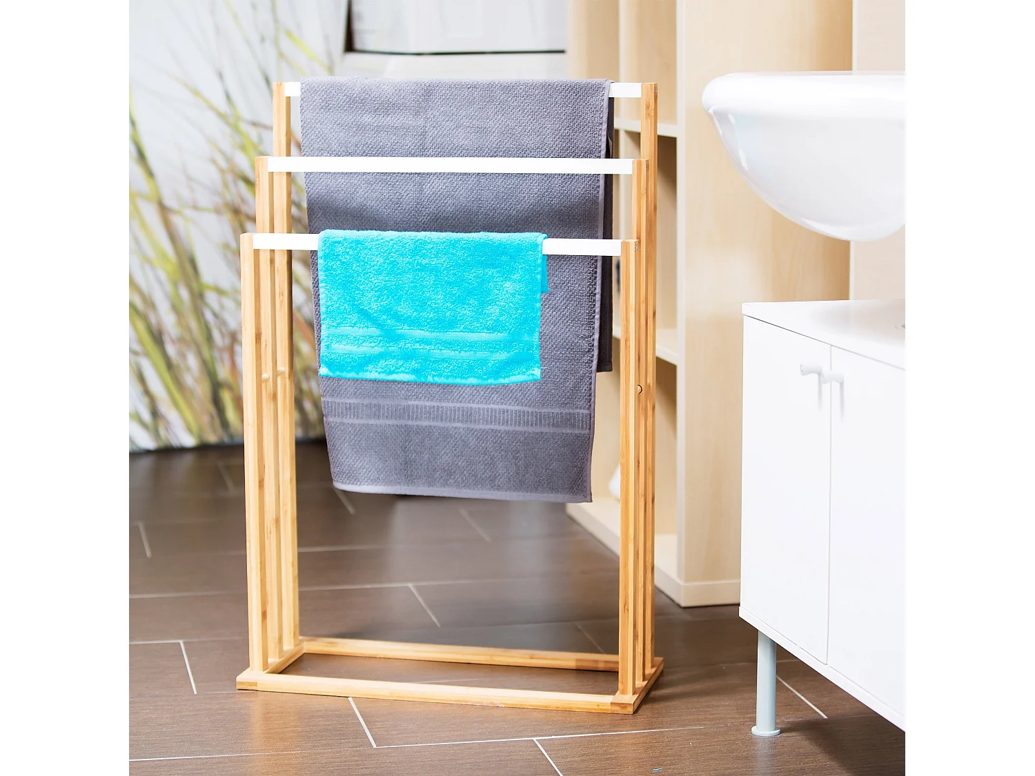 Toallero de bambú porta ropa accesorios de baño 82 cm 3213023
