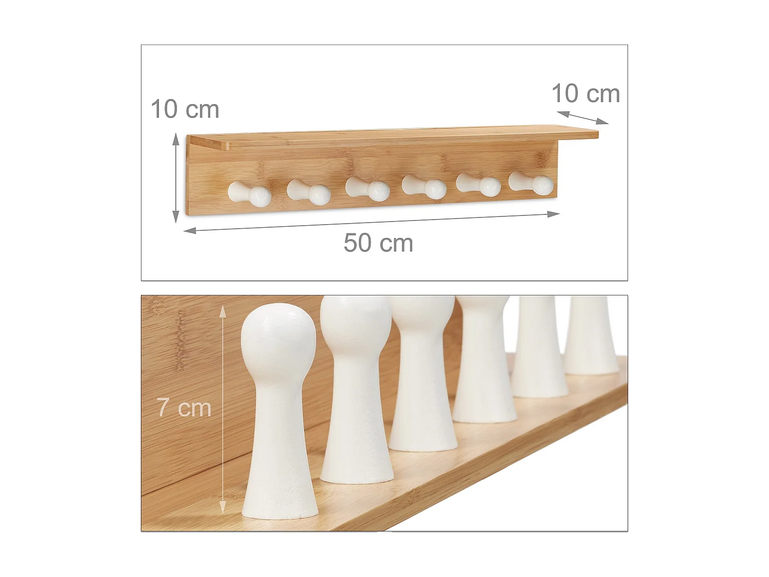 Toalheiro de bambu armazenamento 6 ganchos cabide prateleira com prateleira 50 cm 3213107