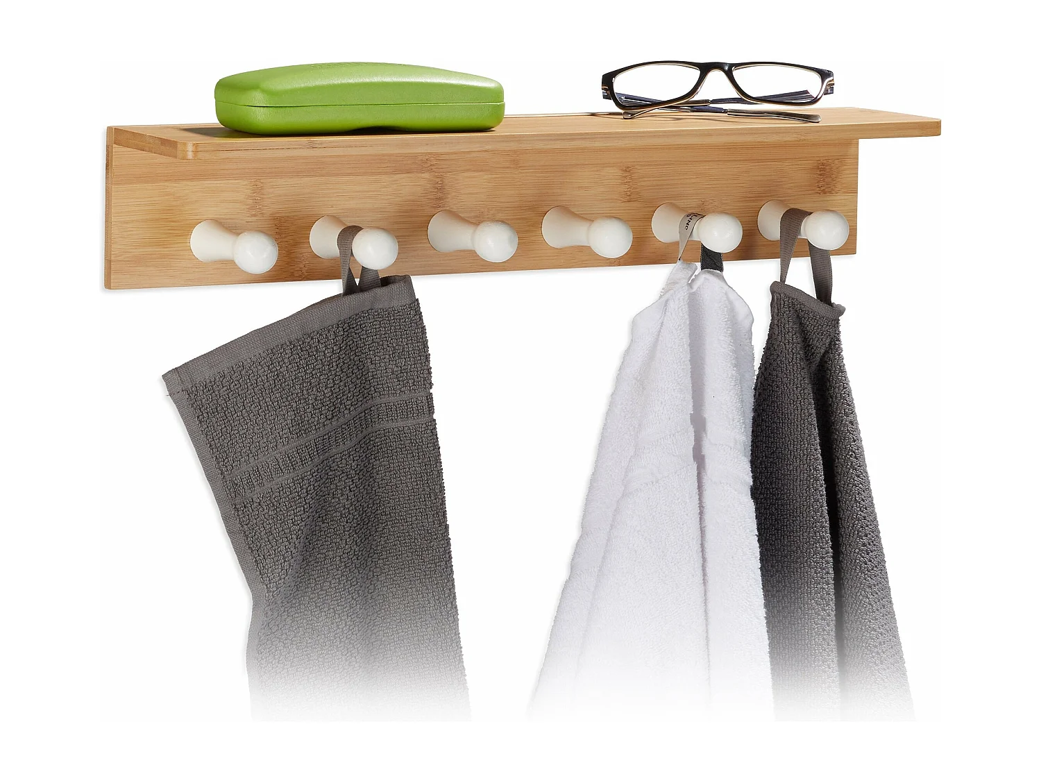 Toalheiro de bambu armazenamento 6 ganchos cabide prateleira com prateleira 50 cm 3213107