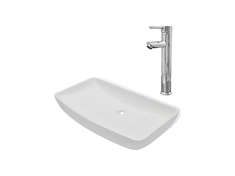 Lavatório retangular de cerâmica e torneira misturadora 71 x 38 cm branco 02_0002839