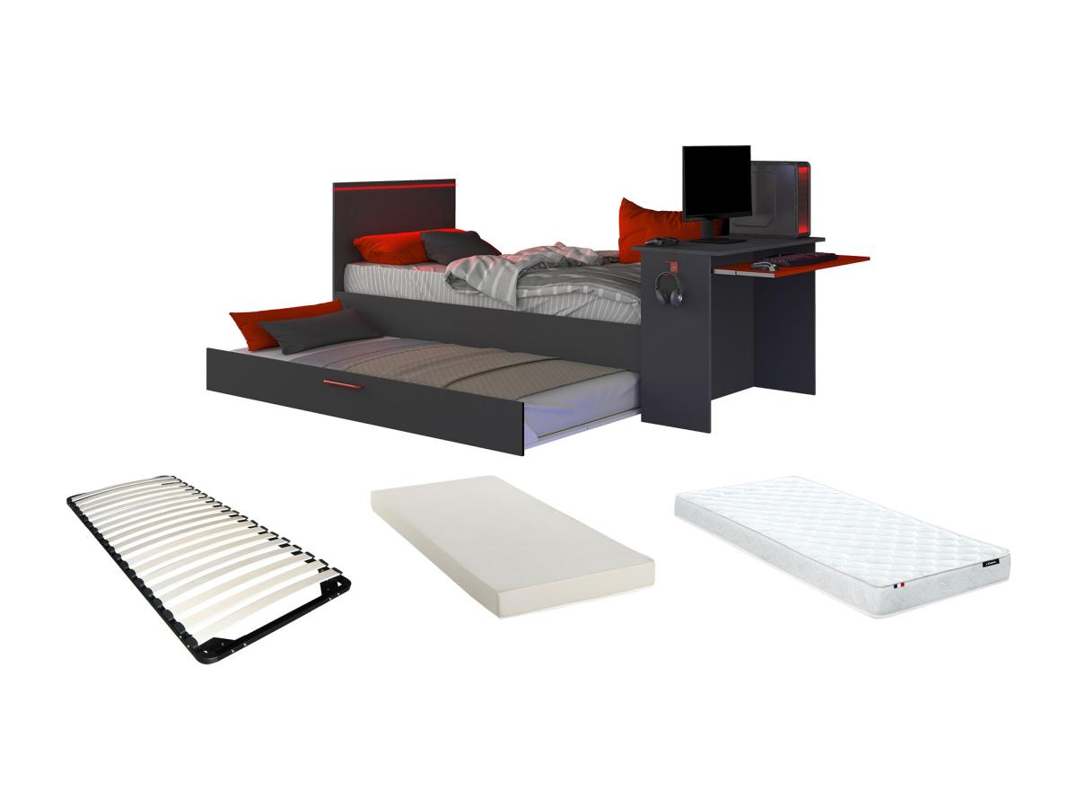 Ausziehbett Gamer mit Schreibtisch & LEDs - 90 x 200 und 90 x 190 cm + Latt günstig online kaufen