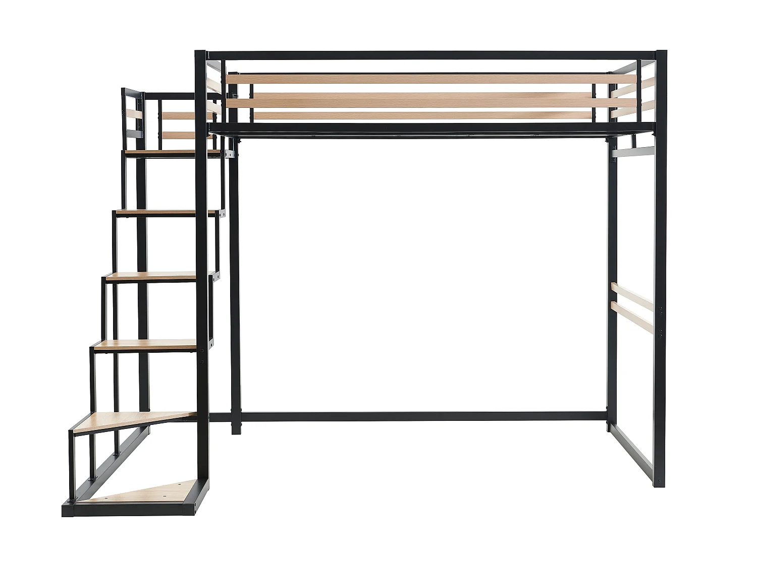 Lit mezzanine 140 x 200 cm - Métal et MDF - Noir et naturel + Matelas - JOGUI