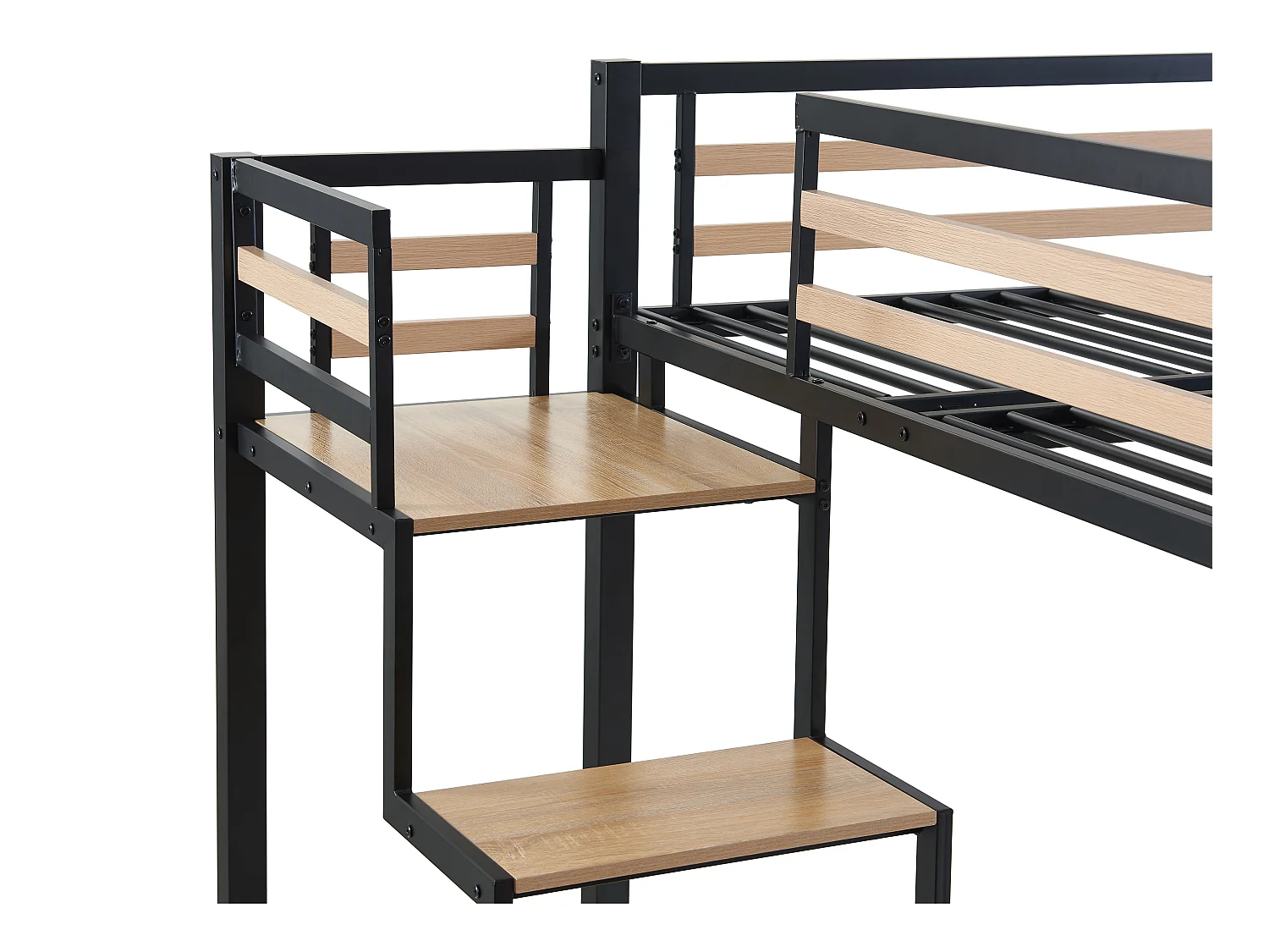 Lit mezzanine 140 x 200 cm - Métal et MDF - Noir et naturel + Matelas - JOGUI