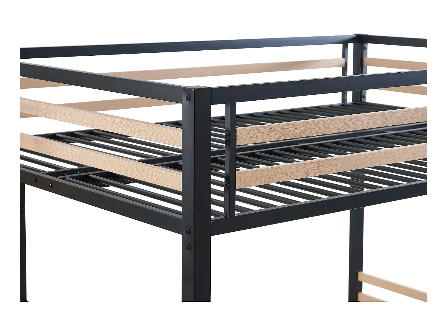 Hochbett mit Matratze - 140 x 200 cm - Metall & MDF - Naturfarben & Schwarz - JOGUI