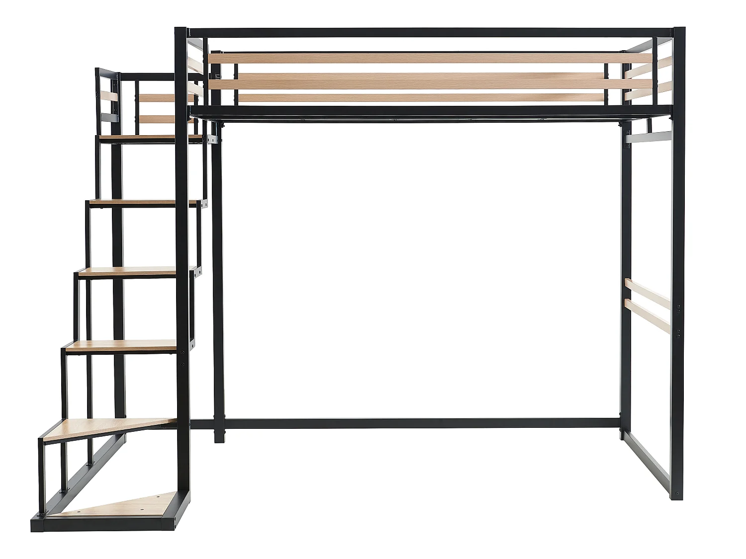 Hoogslaper 140 x 200 cm - Metaal en MDF - Zwart en naturel + Matras - JOGUI