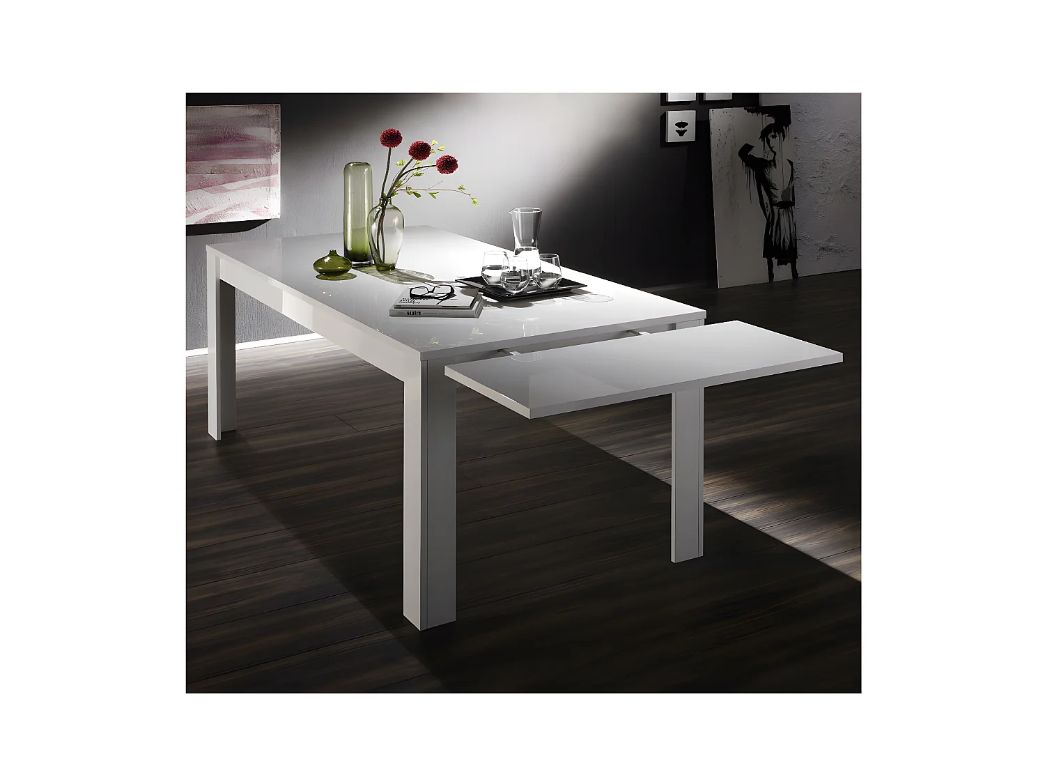 Table de repas à allonge laqué Blanc brillant - STARS