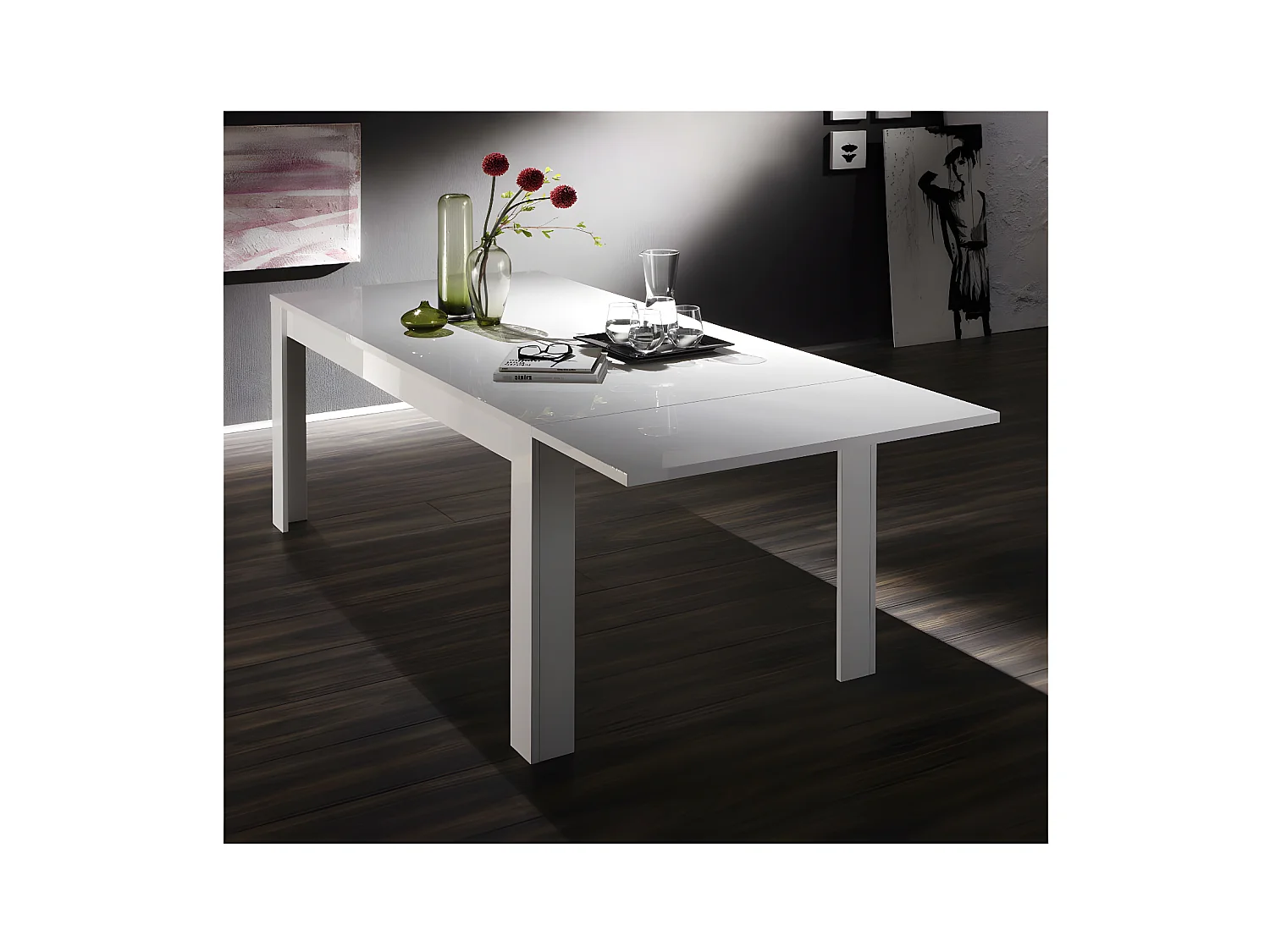 Table de repas à allonge laqué Blanc brillant - STARS