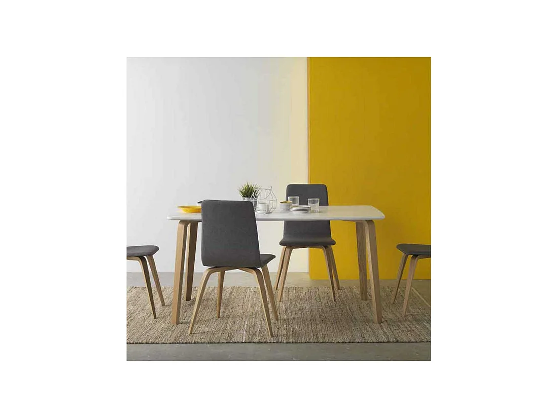 Table de repas rectangulaire Blanc/Bois - OLIVIA