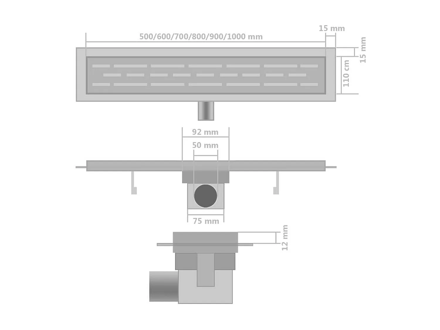 Caniveau drain de douche argenté 93 x 14 x 14 cm 02_0003021