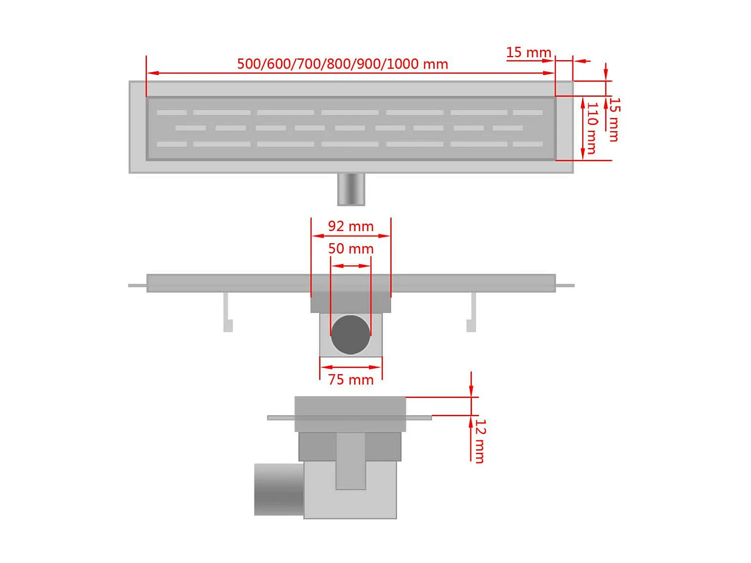 Drain de douche linéaire argenté 93 x 14 x 7 cm 02_0003062