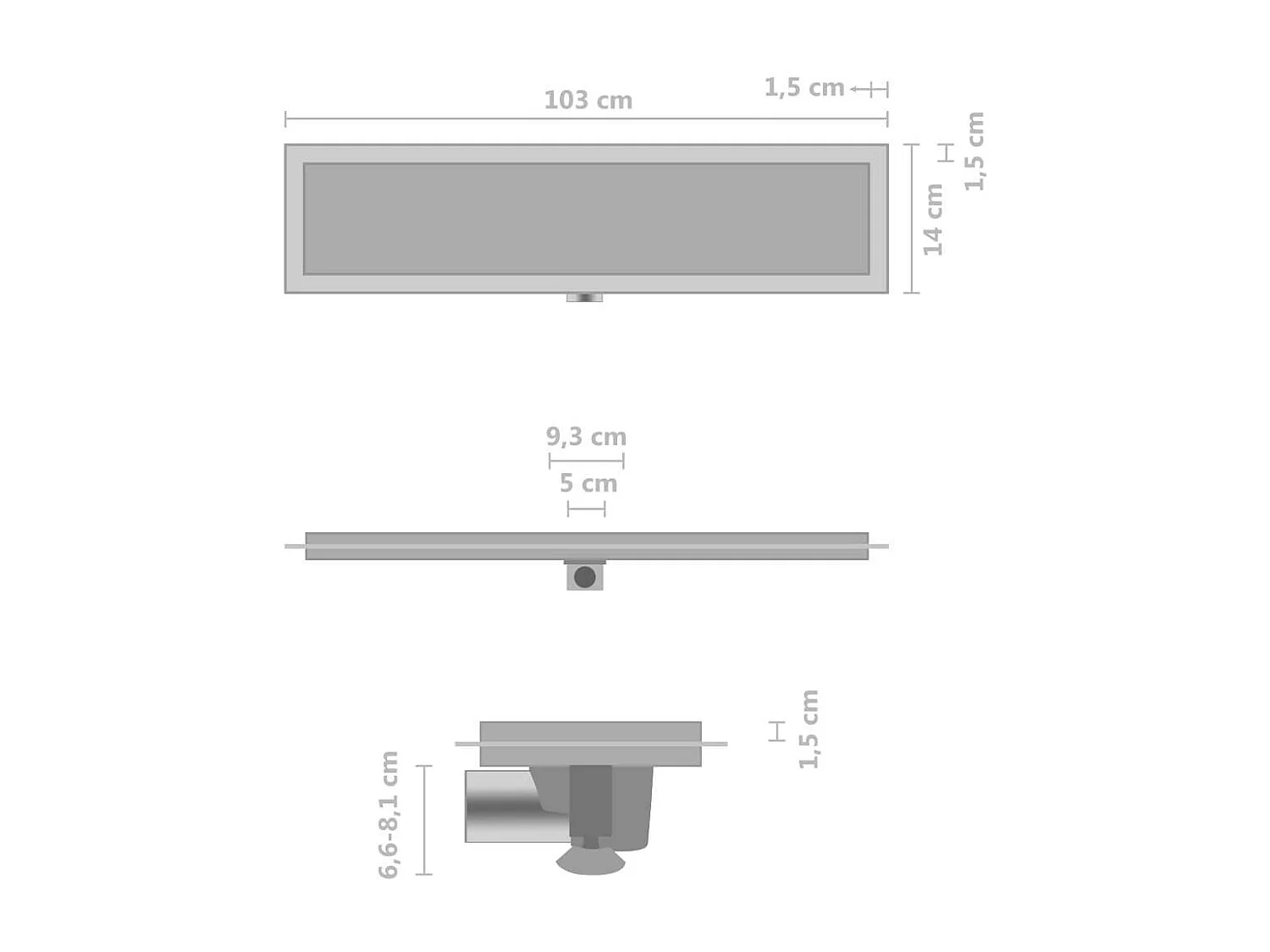 Caniveau drain de douche argenté 103 x 14 x 8.1 cm 02_0003014