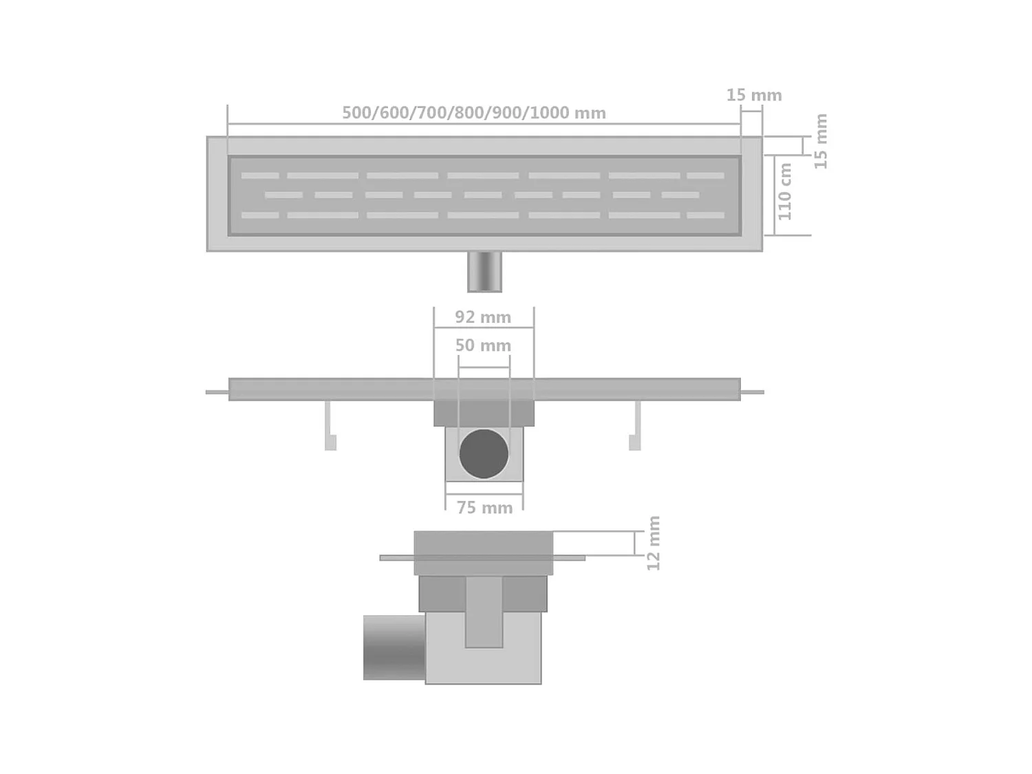 Juego de dos canales de desagüe de ducha lineales de 53 cm de acero inoxidable 02_0003025