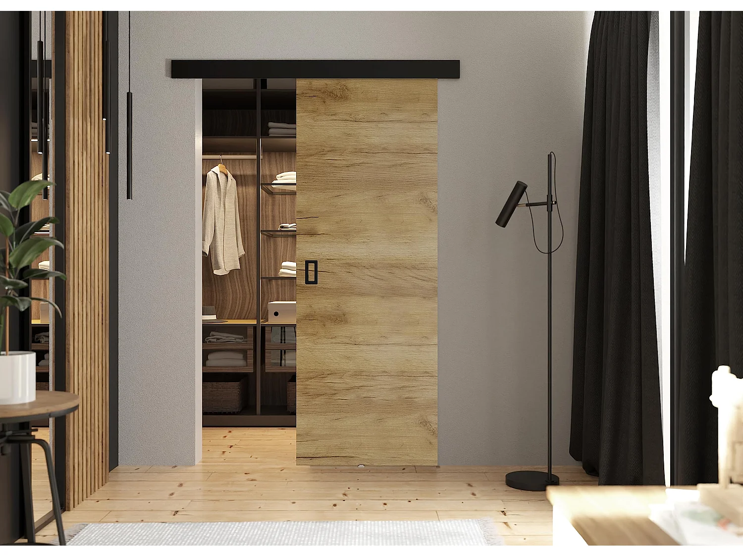 Schiebetür mit Abdeckleiste  WERDI 60 Eiche Craft Gold