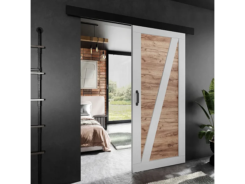 Schuifdeur ADIO 3 met afdeklijst wit en eiken craft goud 80