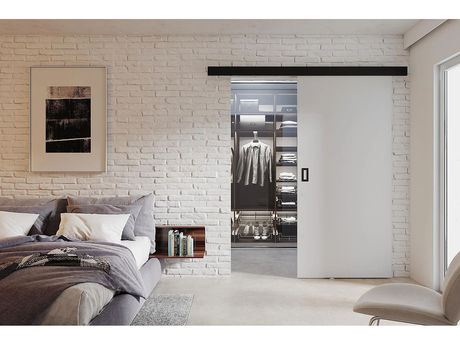 Schiebetür mit Abdeckleiste  WERDI 100 weiß