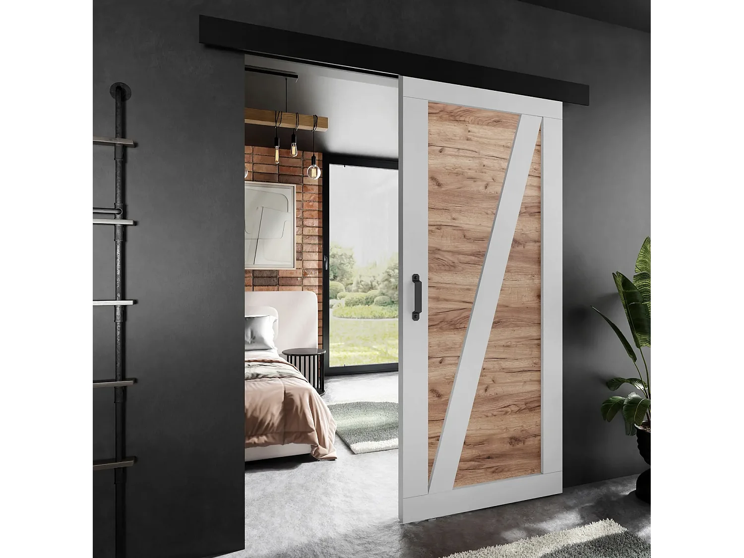 Porte coulissante ADIO 3 avec cache-rail blanc et chêne craft doré 70