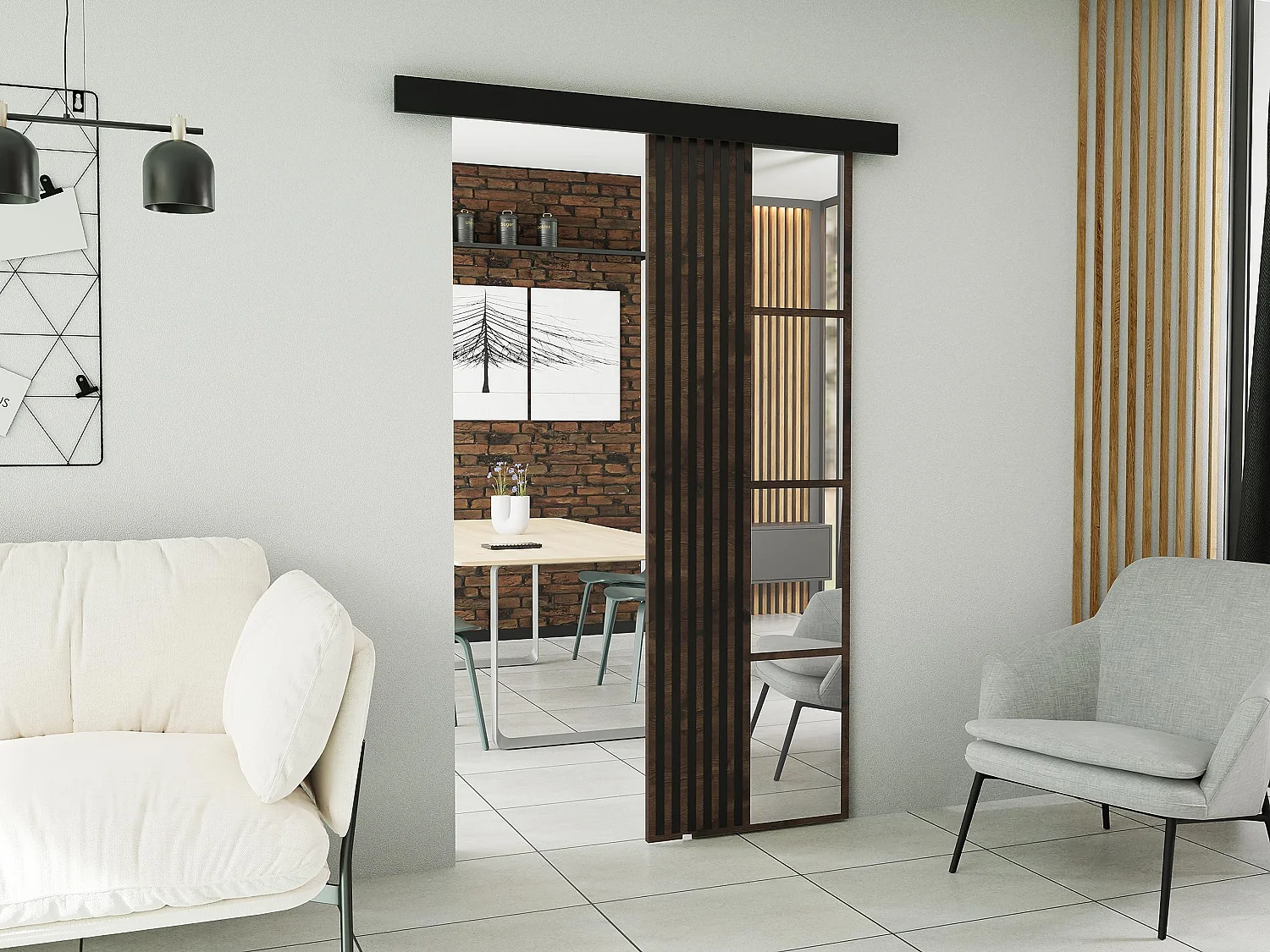 Schiebetür mit Abdeckleiste  MOLI 60 Dunkle Esche