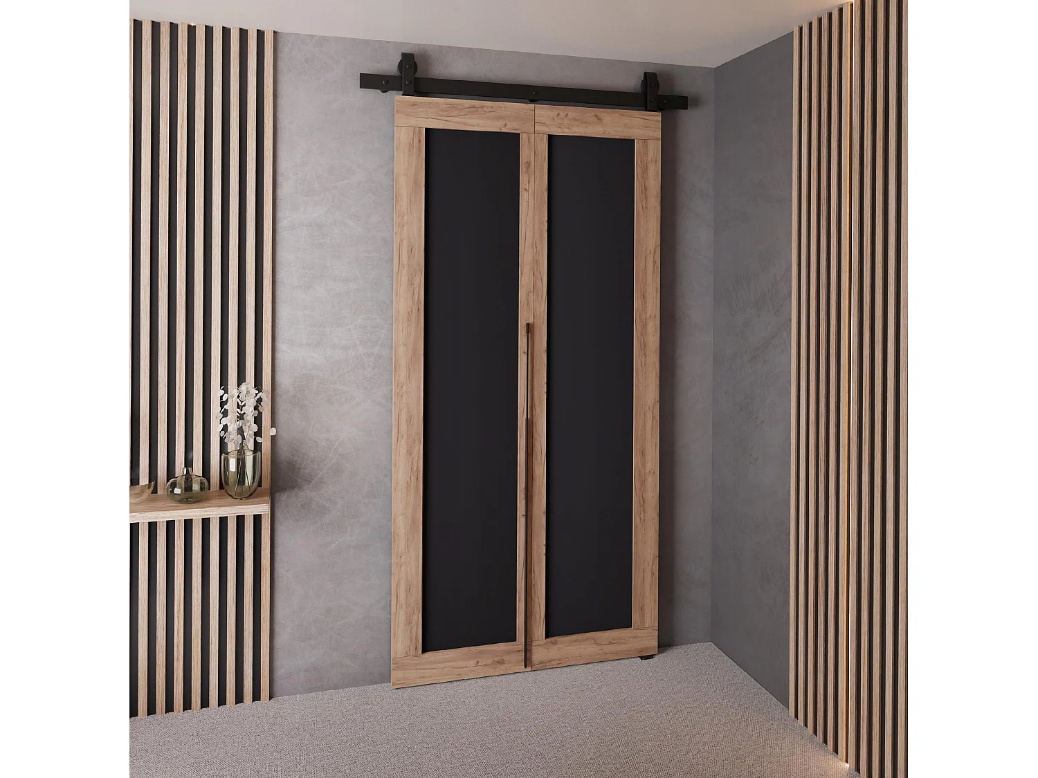 Portes coulissantes QUDIO M1 chêne craft doré + noir 80