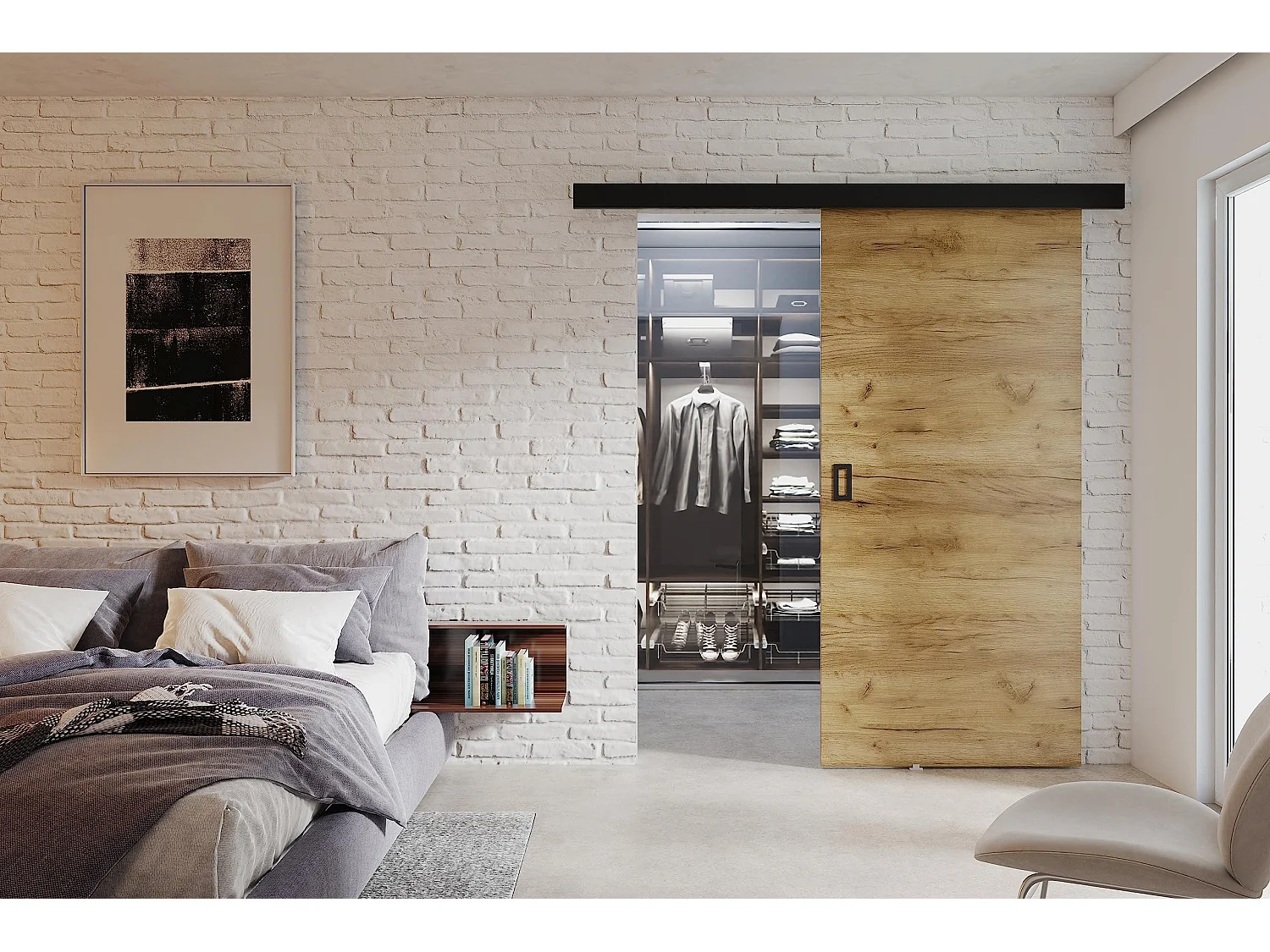 Schiebetür mit Abdeckleiste  WERDI 100 Eiche Craft Gold