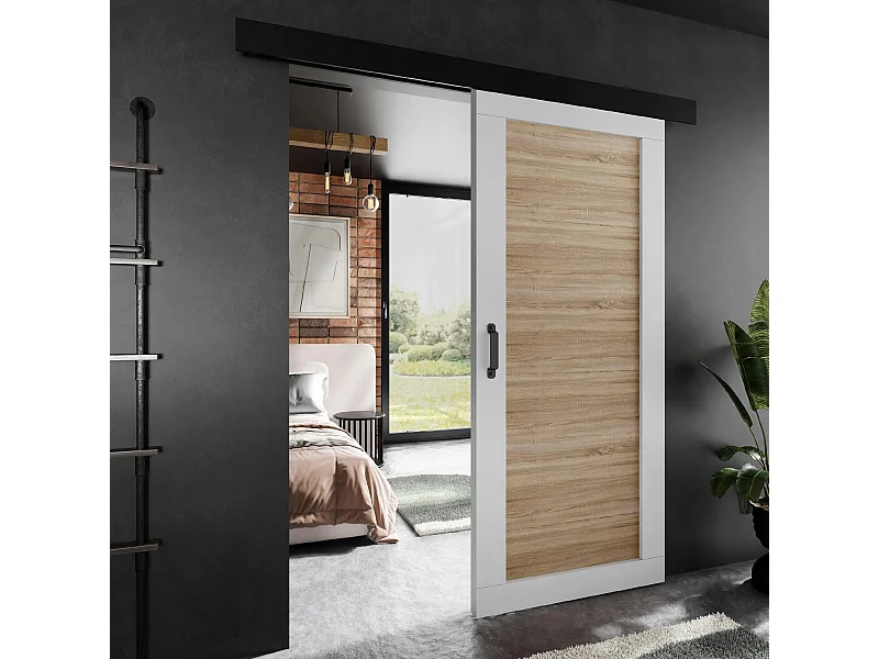 Drzwi przesuwne PALADIO 1 z maskownicą biały i dąb dąb sonoma 106 cm