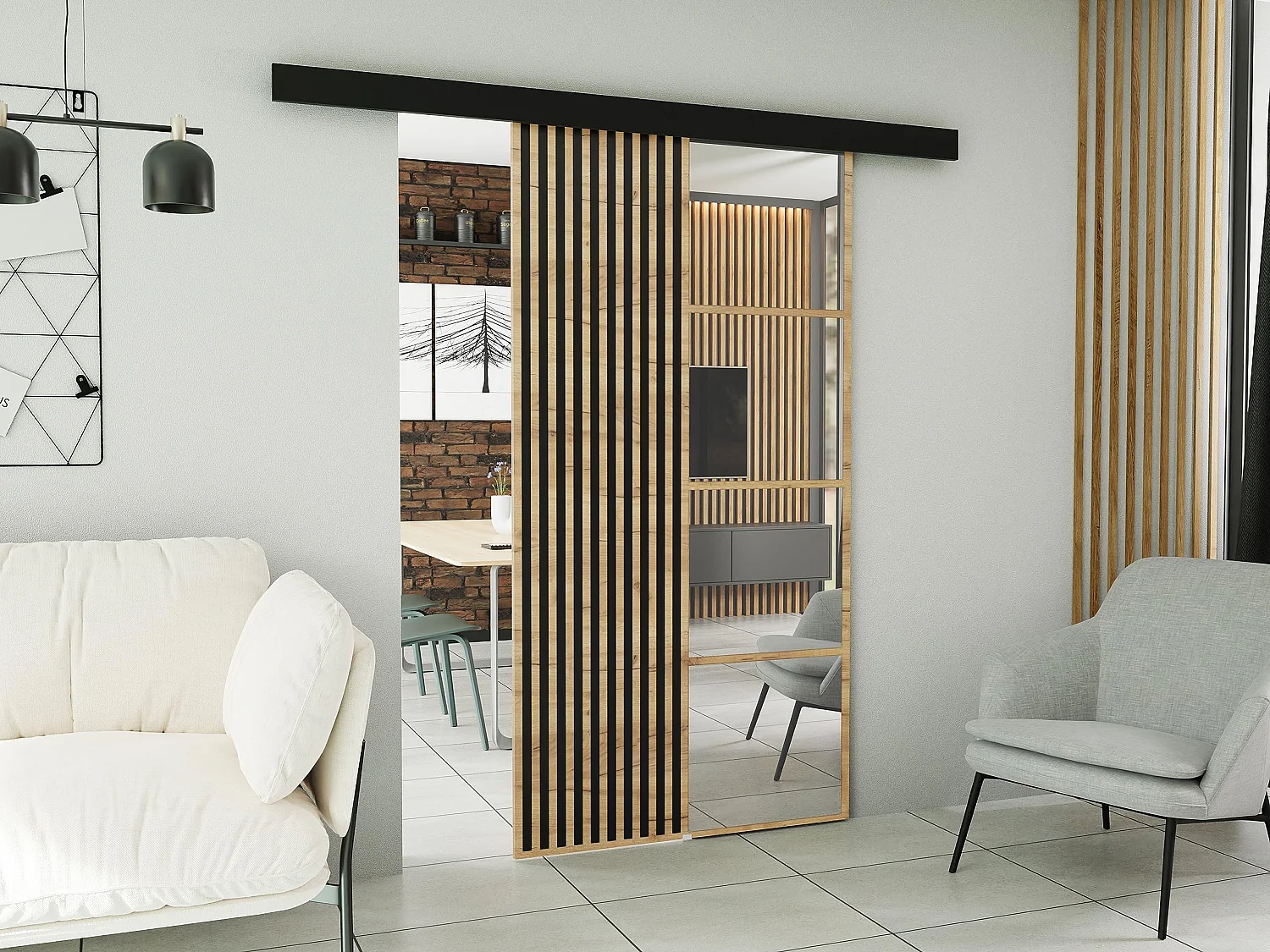 Schiebetür mit Abdeckleiste  MOLI 100 Eiche Craft Gold