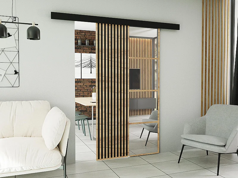 Schuifdeur met afdeklijst  MOLI 100 Eiken craft goud