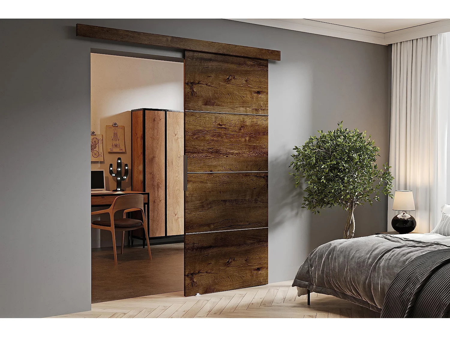 Schiebetür mit Abdeckleiste MALIBU PLUS 70 Dunkle Esche