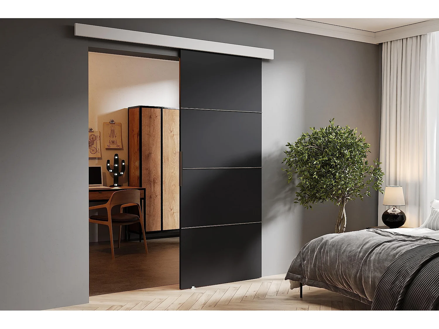 Schiebetür mit Abdeckleiste MALIBU PLUS 80 Graphit