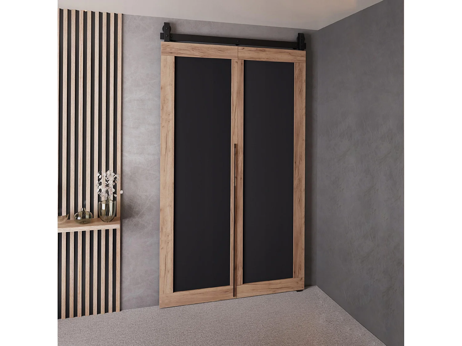 Schiebetür QUDIO M1 Eiche Craft Gold + Schwarz 100