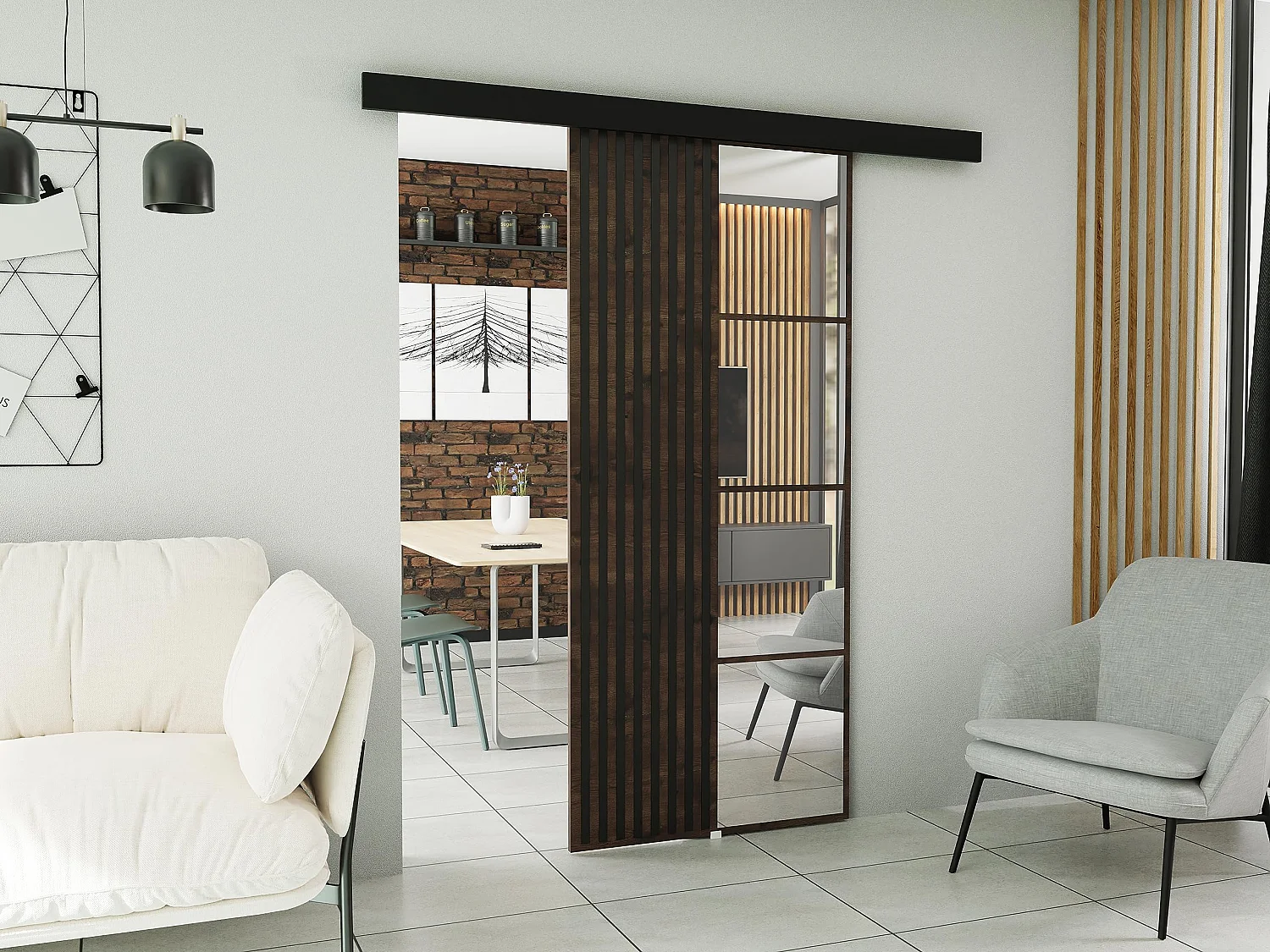 Schiebetür mit Abdeckleiste  MOLI 90 Dunkle Esche