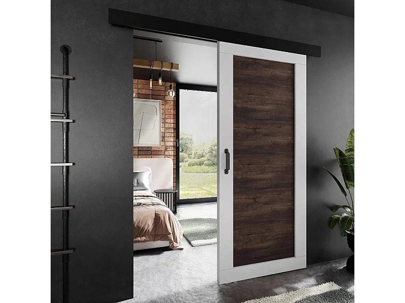 Porte coulissante ADIO 1 avec cache-rail blanc et frêne foncé 106 cm