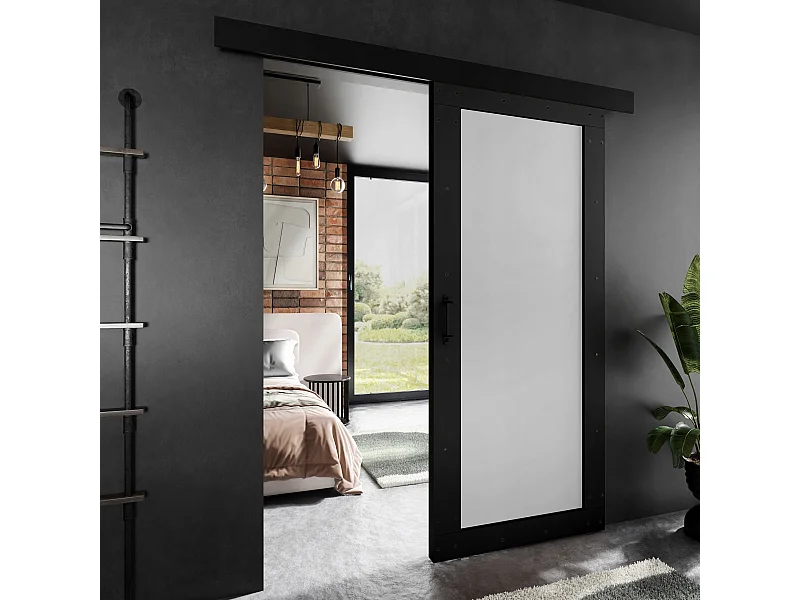 Porte coulissante ADIO 2 avec cache-rail noir et blanc 60