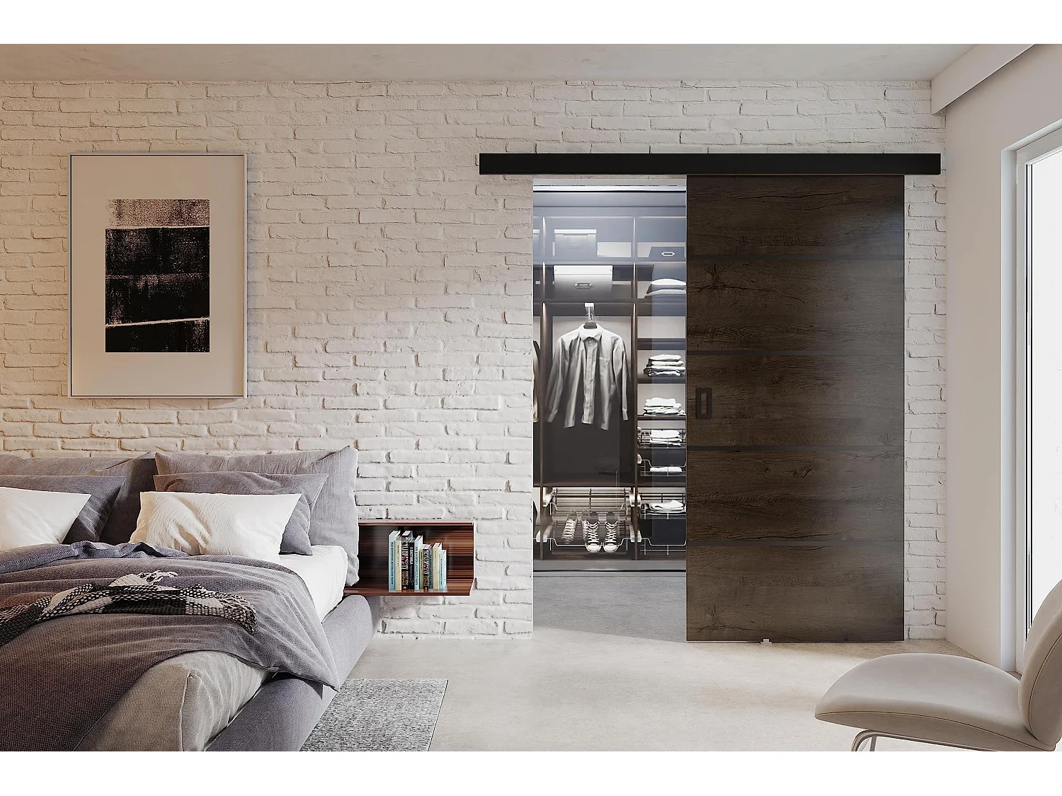 Schiebetür mit Abdeckleiste  WERDI PLUS 90 Dunkle Esche