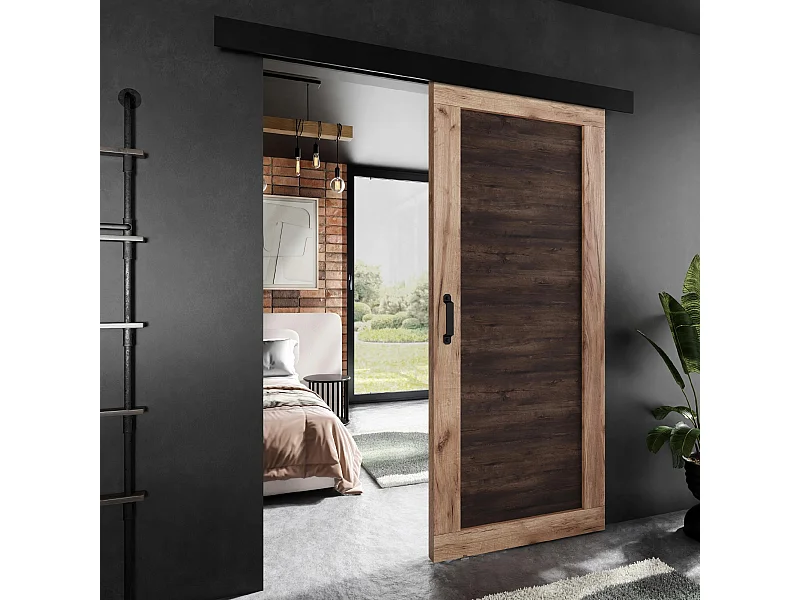 Porte coulissante ADIO 1 avec cache-rail chêne craft doré et blanc 80