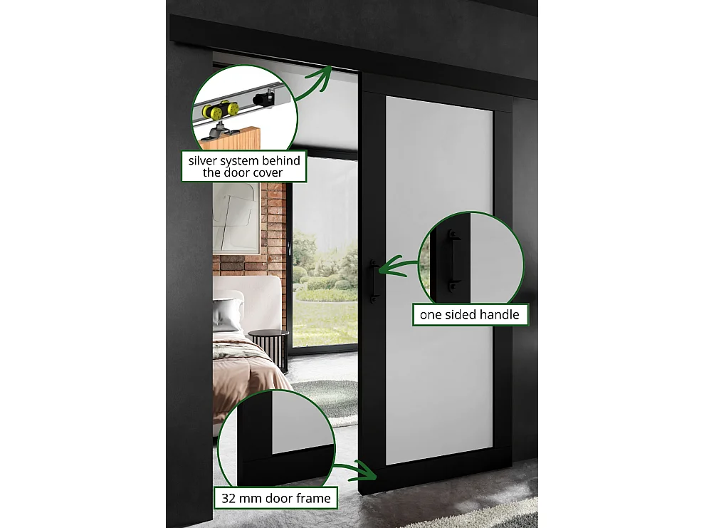 Porte coulissante ADIO 1 avec cache-rail noir et blanc 106 cm