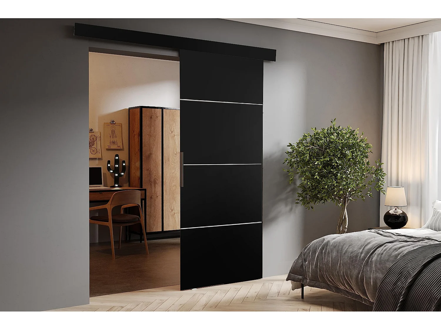 Portes coulissantes avec cache-rail MALIBU PLUS 80 noir