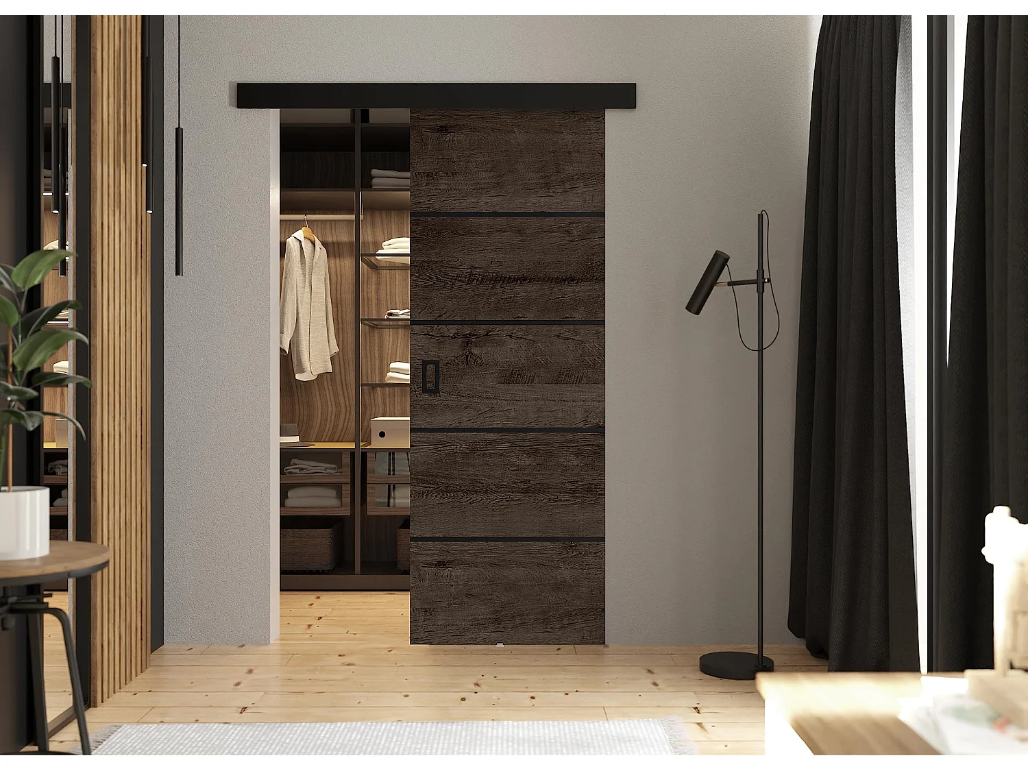 Schiebetür mit Abdeckleiste  WERDI PLUS 60 Dunkle Esche